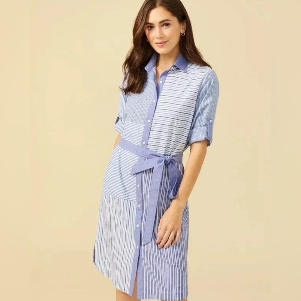 J. McLaughlin Blue & White Striped Shirt Dress
